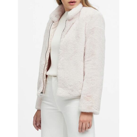 Banana Republic Women's Light Pink Faux Fur Full Zip Jacket Size Medium - Picture 1 of 8